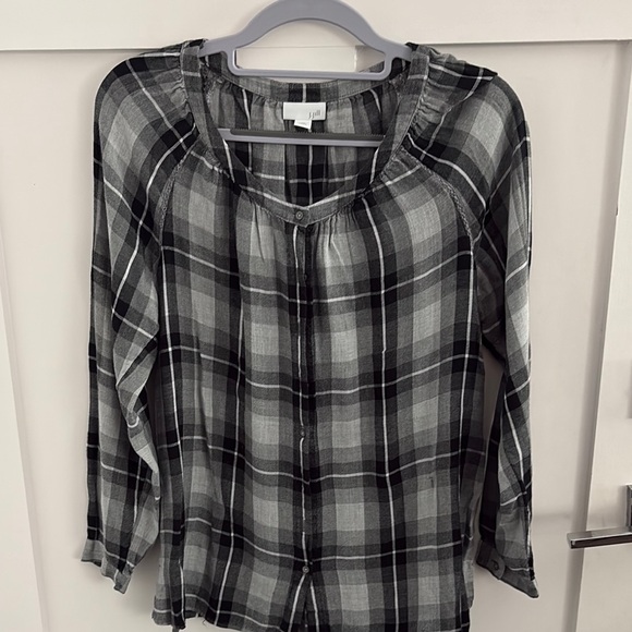 J. Jill Tops - J. Jill Charcoal and White Checkered Blouse